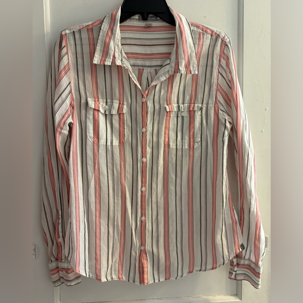 Horny Toad Stripe 100% Organic Cotton Button Down Size Large
